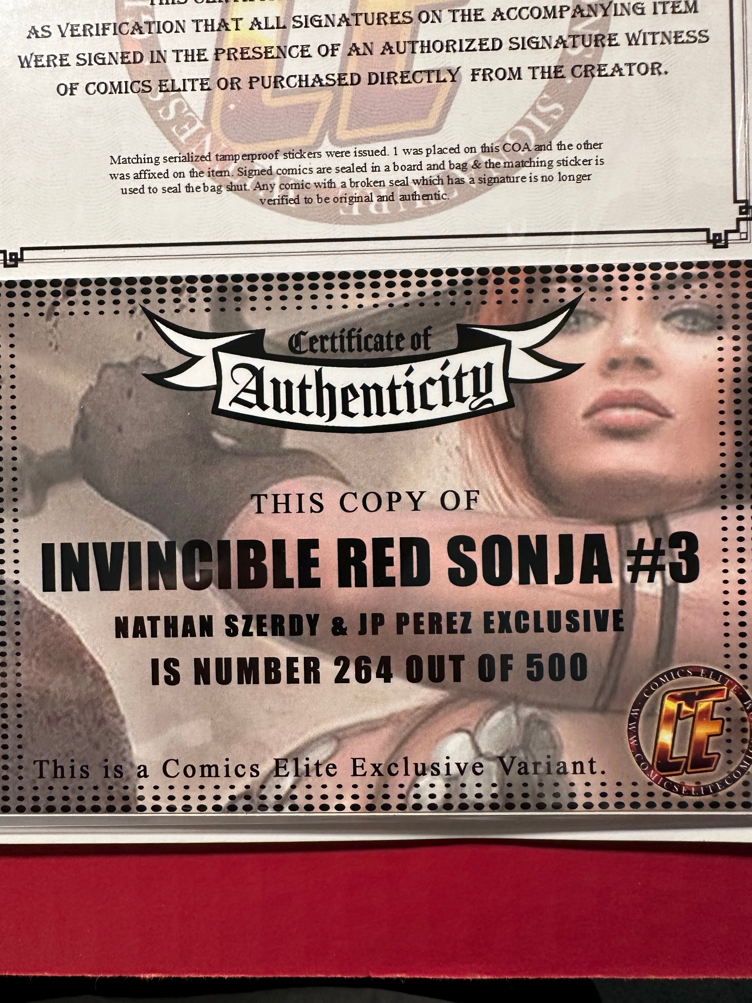 The Invincible Red Sonja #3 (2021) Virgin Variant Signed by Nathan Szerdy Limited to 500 with COA by Ugly Monkey Comics