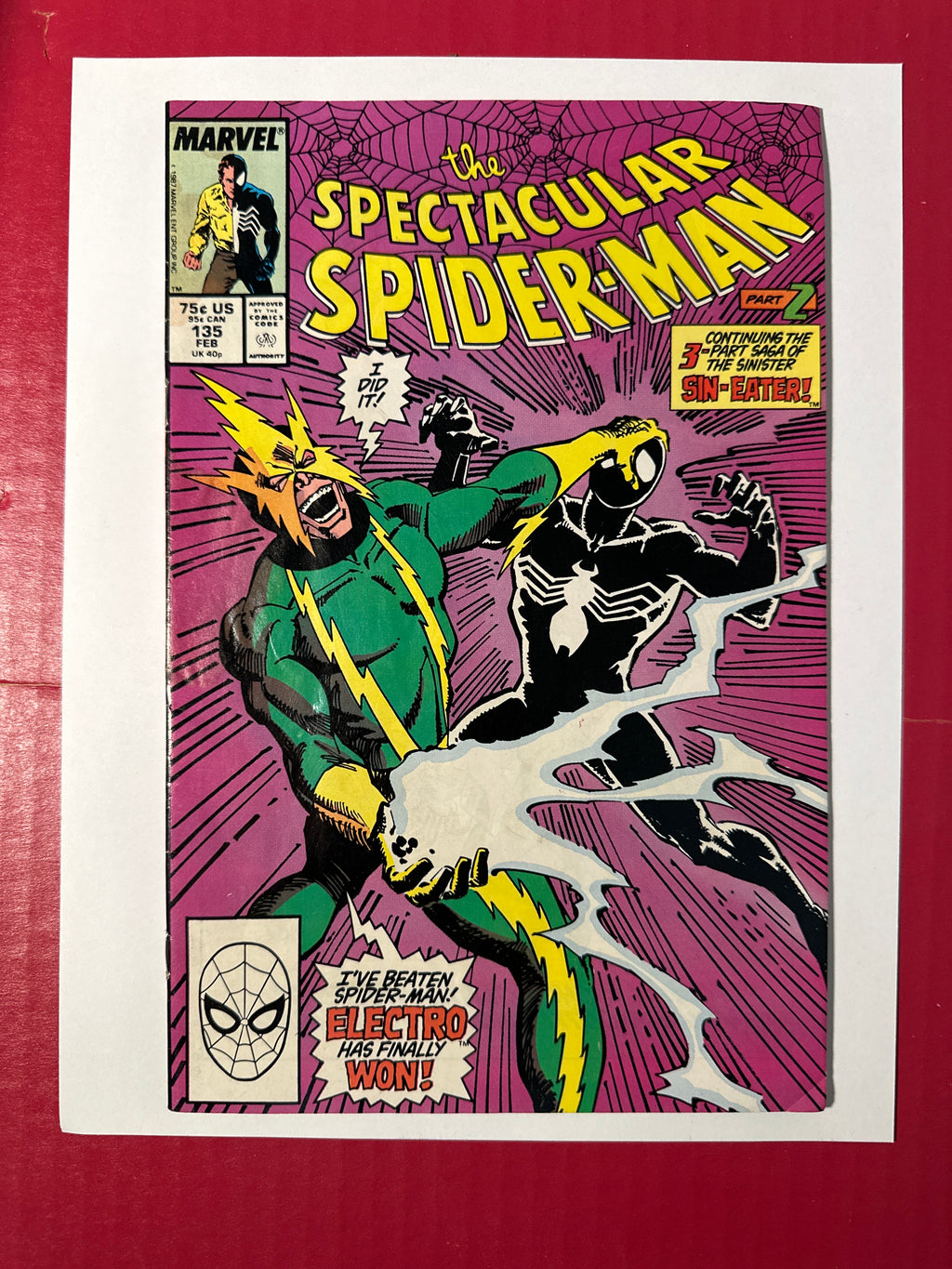 The Spectacular Spider-Man, Vol. 1 #135 (Marvel Comics 1988) Direct Edition stain damage by Ugly Monkey Comics