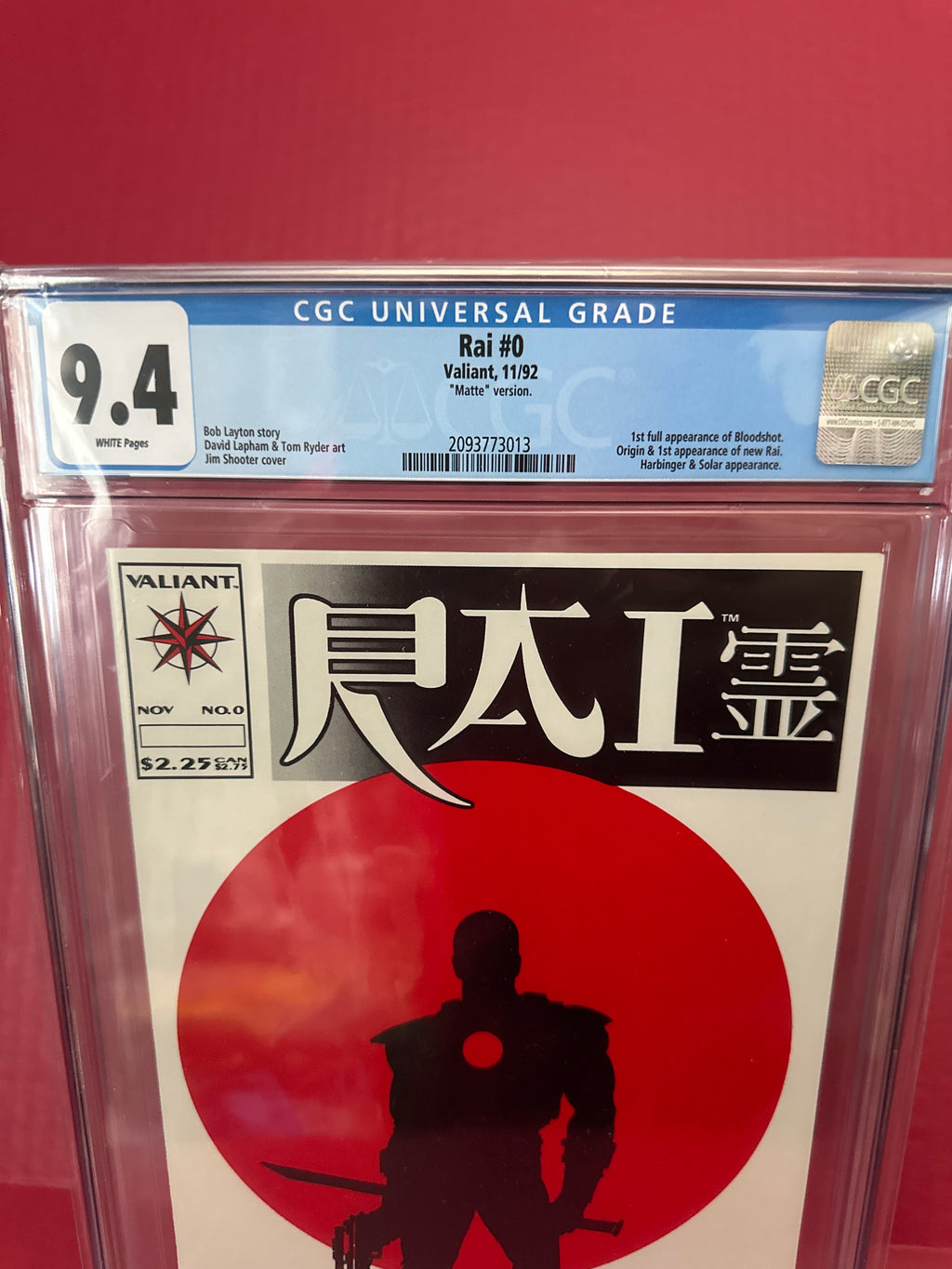 Rai, Vol. 1 #0A (1992) CGC 9.4 1st full app. of Bloodshot by Ugly Monkey Comics
