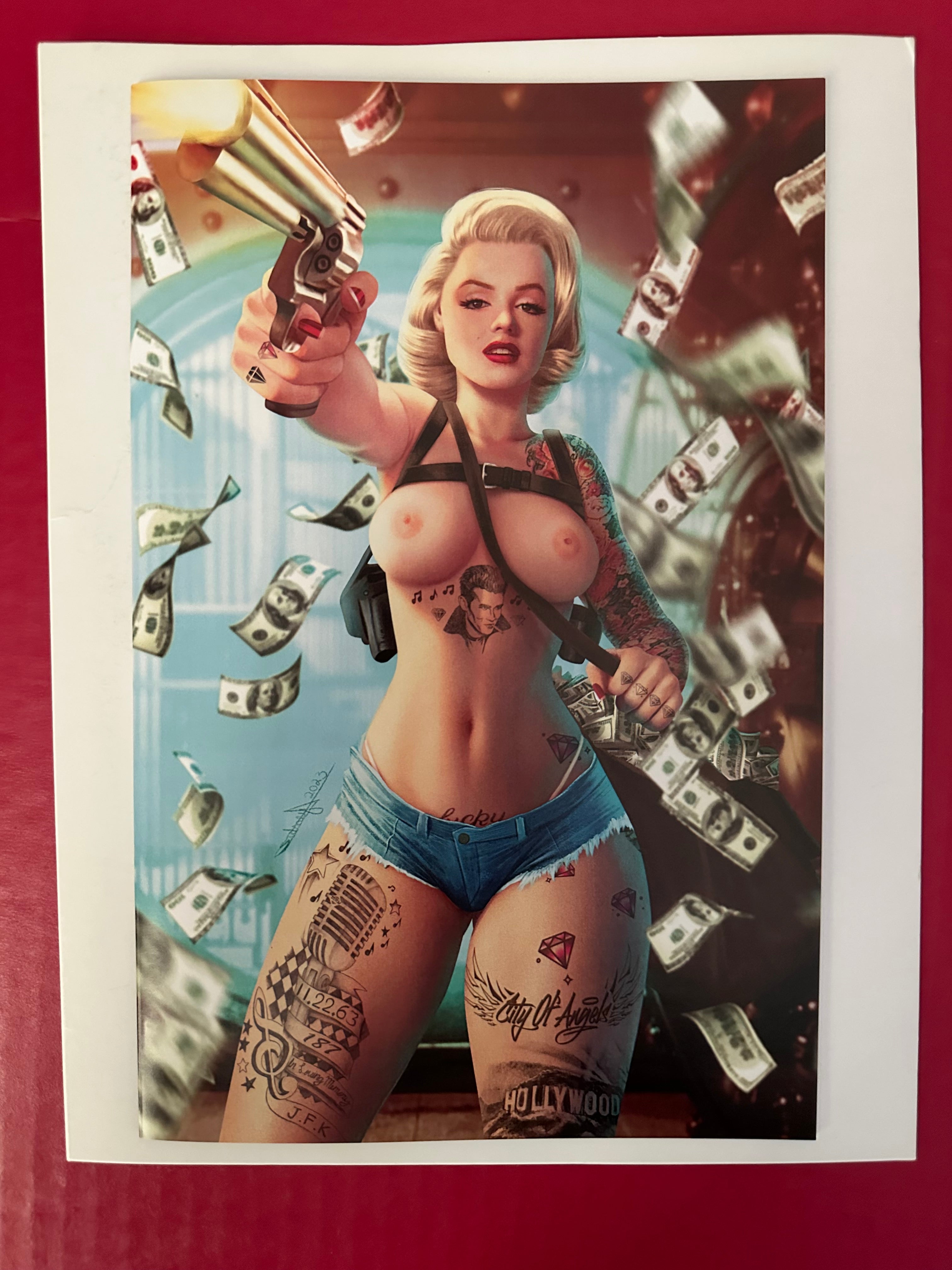 Power Hour #1EX (2022) Marilyn Monroe Gangster Sydney Augusto Exclusive Topless Variant by Ugly Monkey Comics