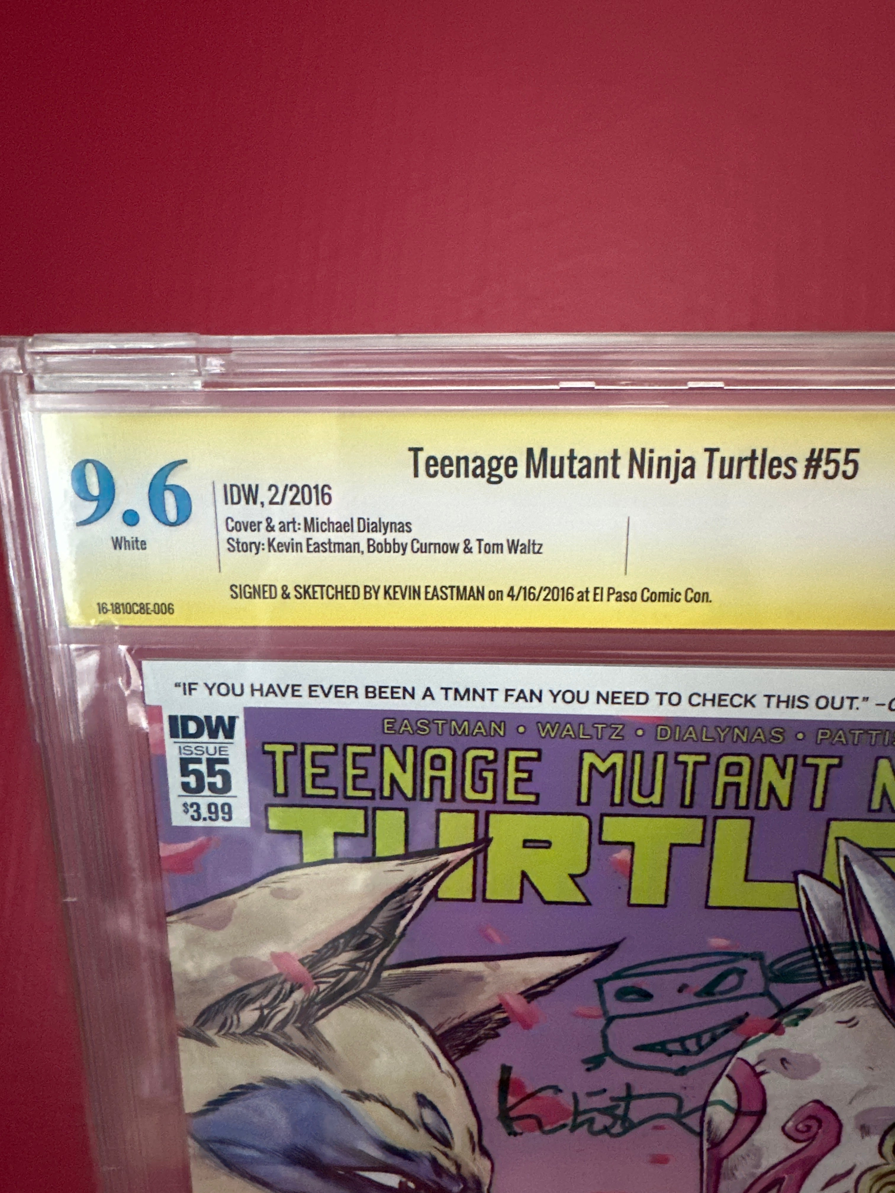 Teenage Mutant Ninja Turtles #55 (IDW 2016) CBCS 9.6 Signed & Remarked by Ugly Monkey Comics