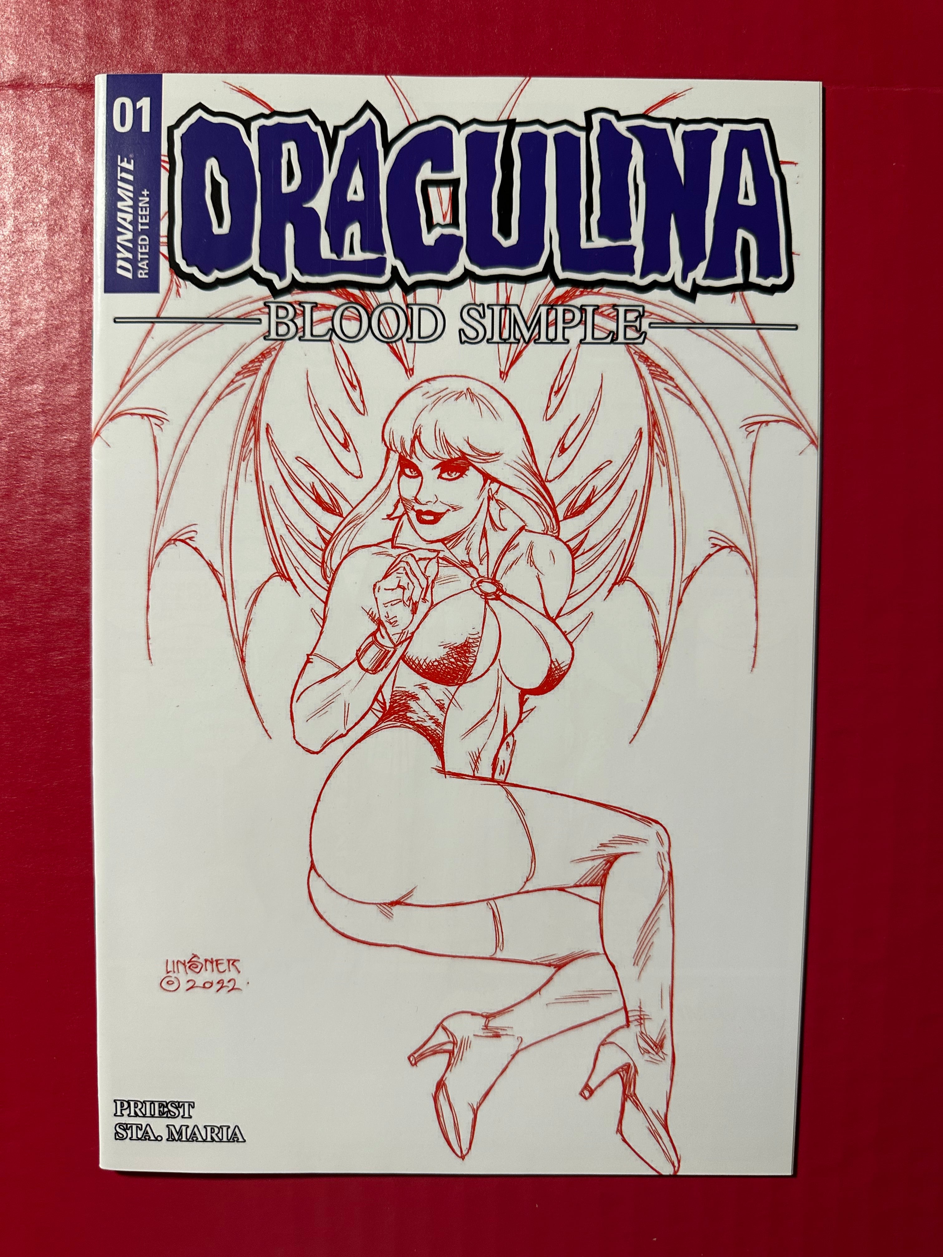 Draculina: Blood Simple #1 (2023) Joseph Michael Linsner Blood Red Line Art Variant by Ugly Monkey Comics
