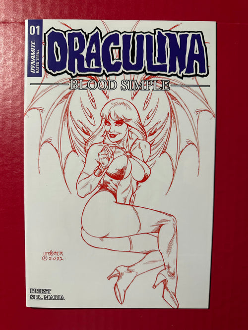 Draculina: Blood Simple #1 (2023) Joseph Michael Linsner Blood Red Line Art Variant by Ugly Monkey Comics