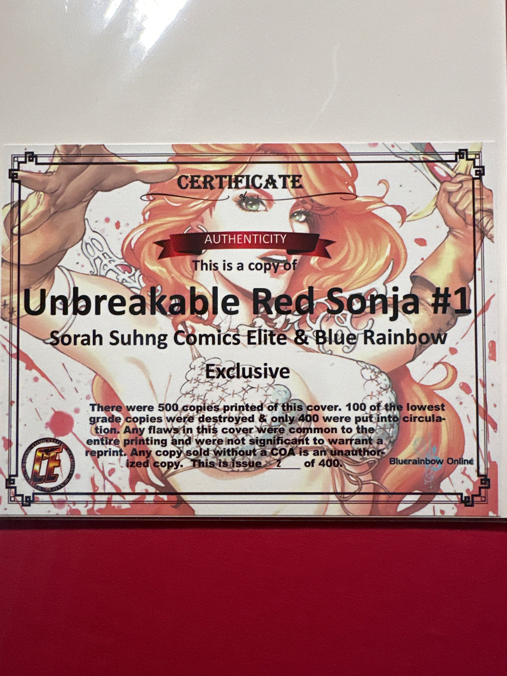 Unbreakable Red Sonja #1 (2022) Sorah Suhng NYCC Virgin Exclusive Limited to 400 by Ugly Monkey Comics