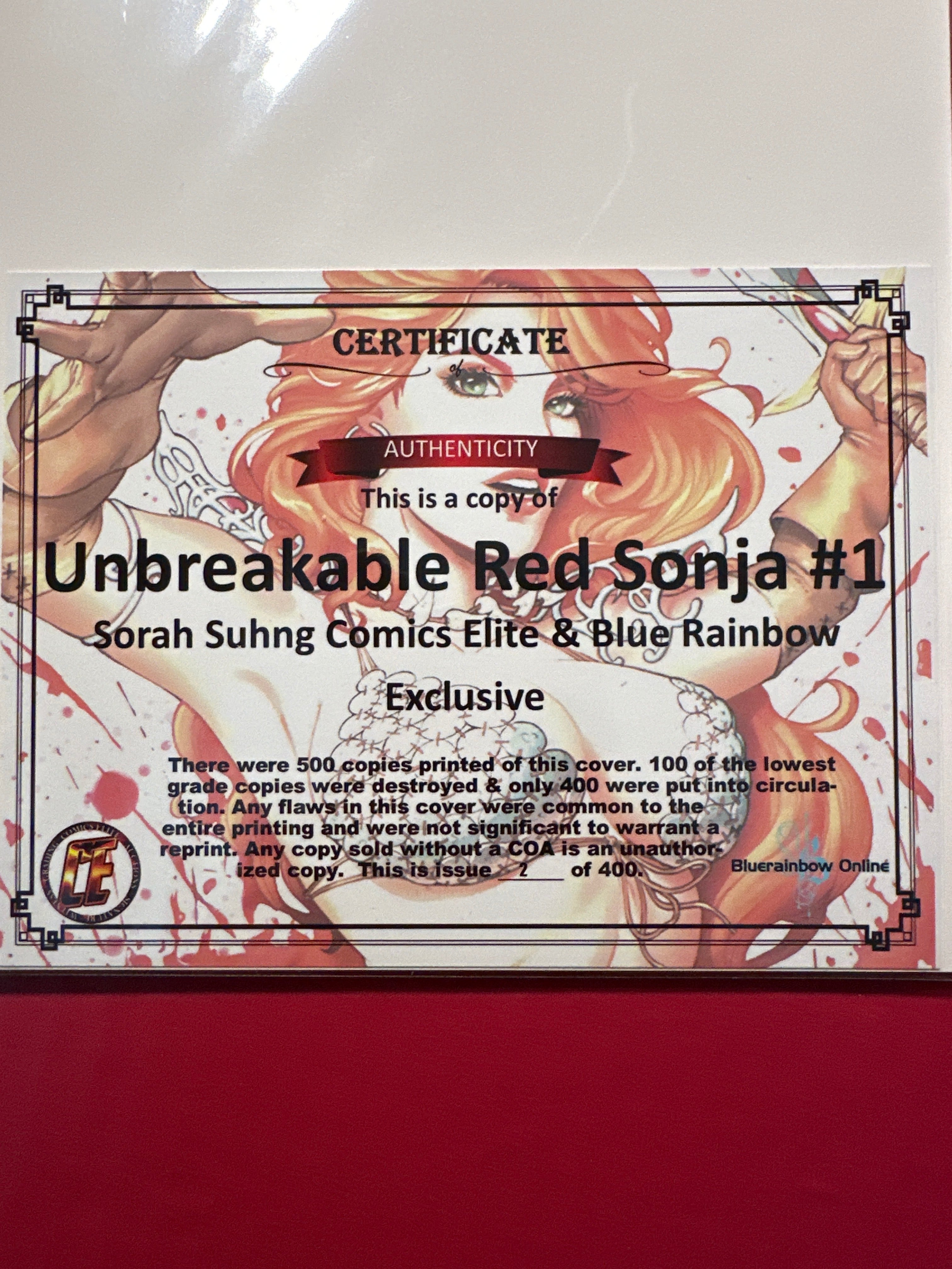 Unbreakable Red Sonja #1 (2022) Sorah Suhng NYCC Virgin Exclusive Limited to 400 by Ugly Monkey Comics